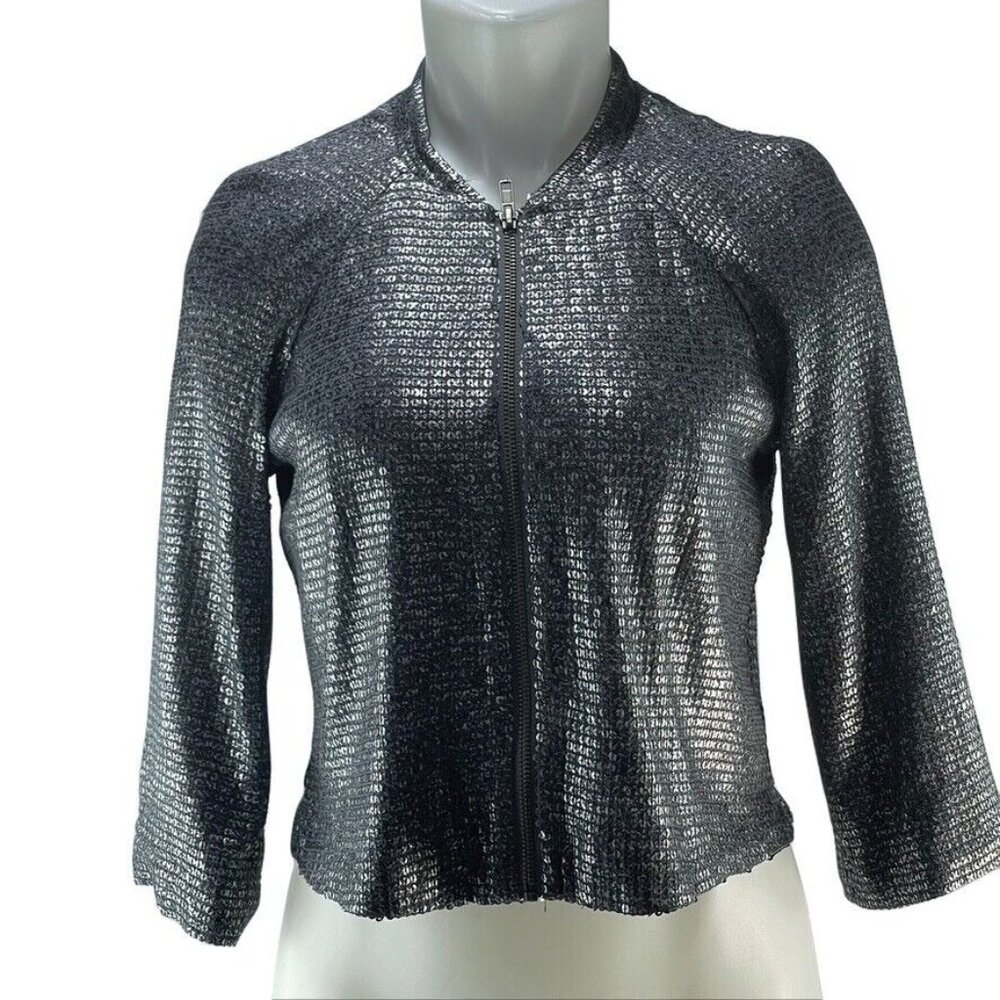 Silence + Noise Silver Metallic Textured Womens Jacket Size S